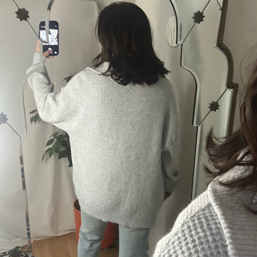 Aerie CozyUp Waffle Button Pullover Sweater Gray Size Large Cozy - Picture 4 of 6